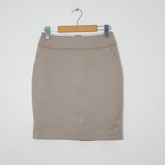 H&M Womens Classic Tan Taupe Pencil Skirt Stretch Business Career Pockets Zipper - Picture 1 of 13